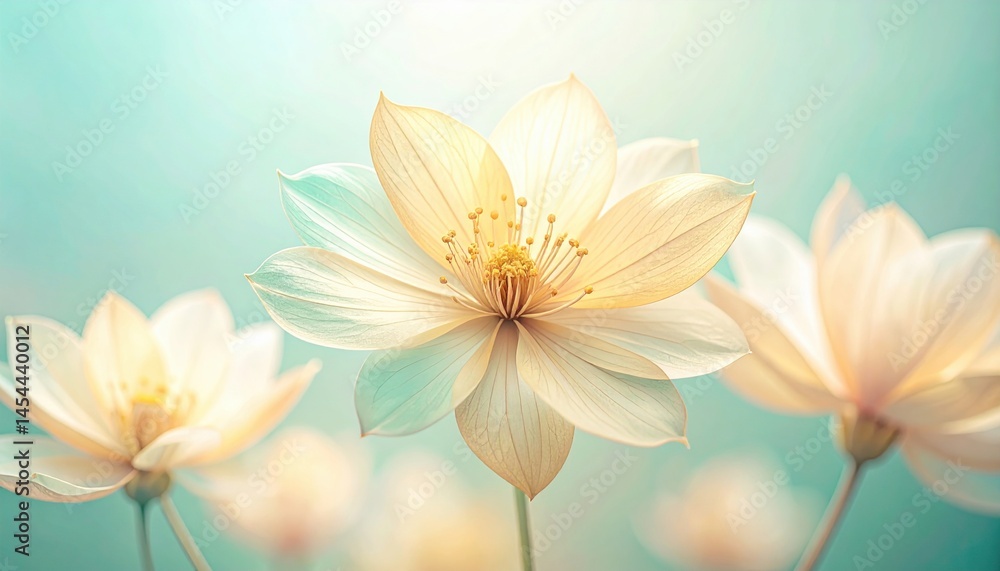 Fototapeta premium Blooming lotus flowers in a serene nature setting soft focus vibrant colors tranquil background