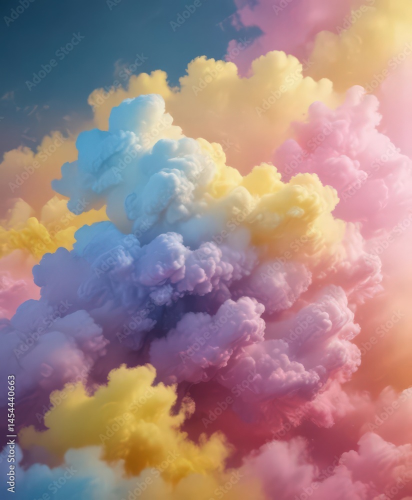 Obraz premium Fuzzy pink-blue-yellow ombre, cloud-like texture, light, cotton candy