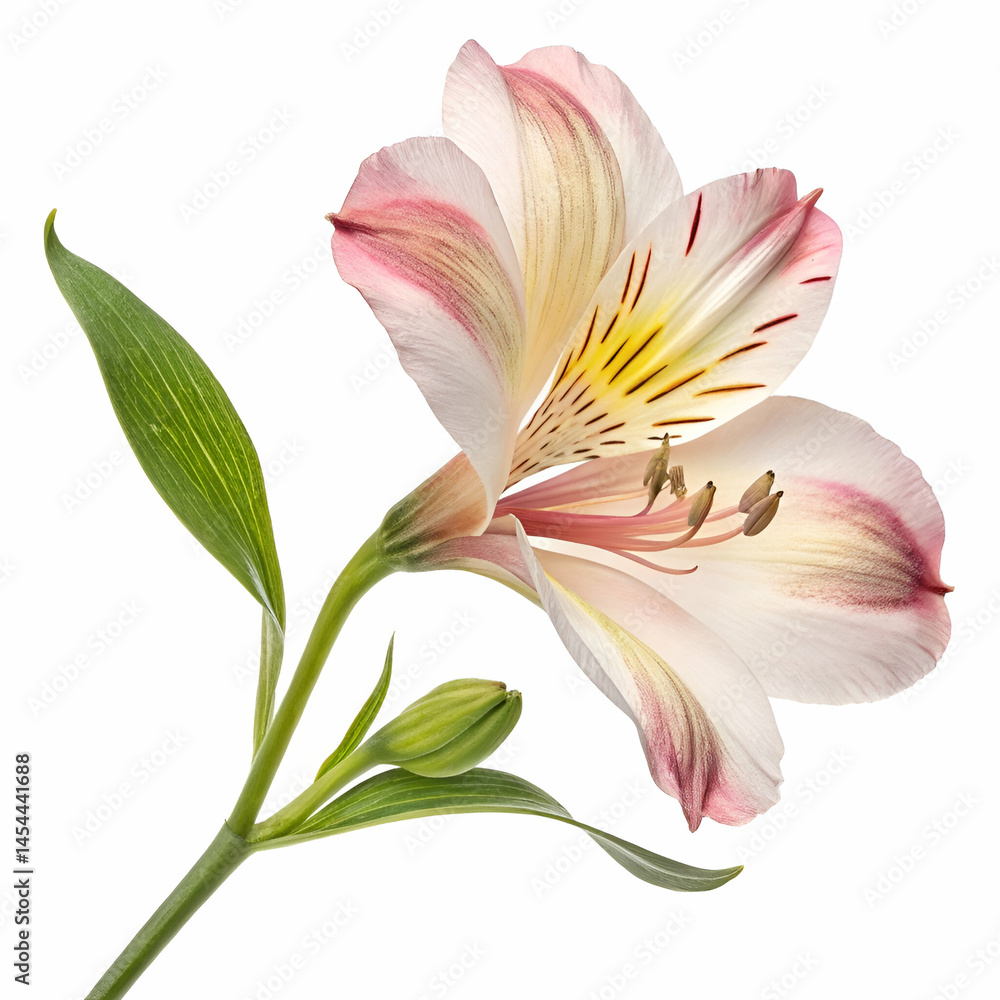Obraz premium Alstroemeria 3D rendered flower beautifully isolated on a white background with delicate petals and vibrant textures 
