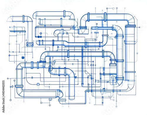 Wallpaper Mural Abstract blue pipeline blueprint sketch. Intricate network of pipes and tubes. Engineering design concept. Industrial infrastructure. Torontodigital.ca