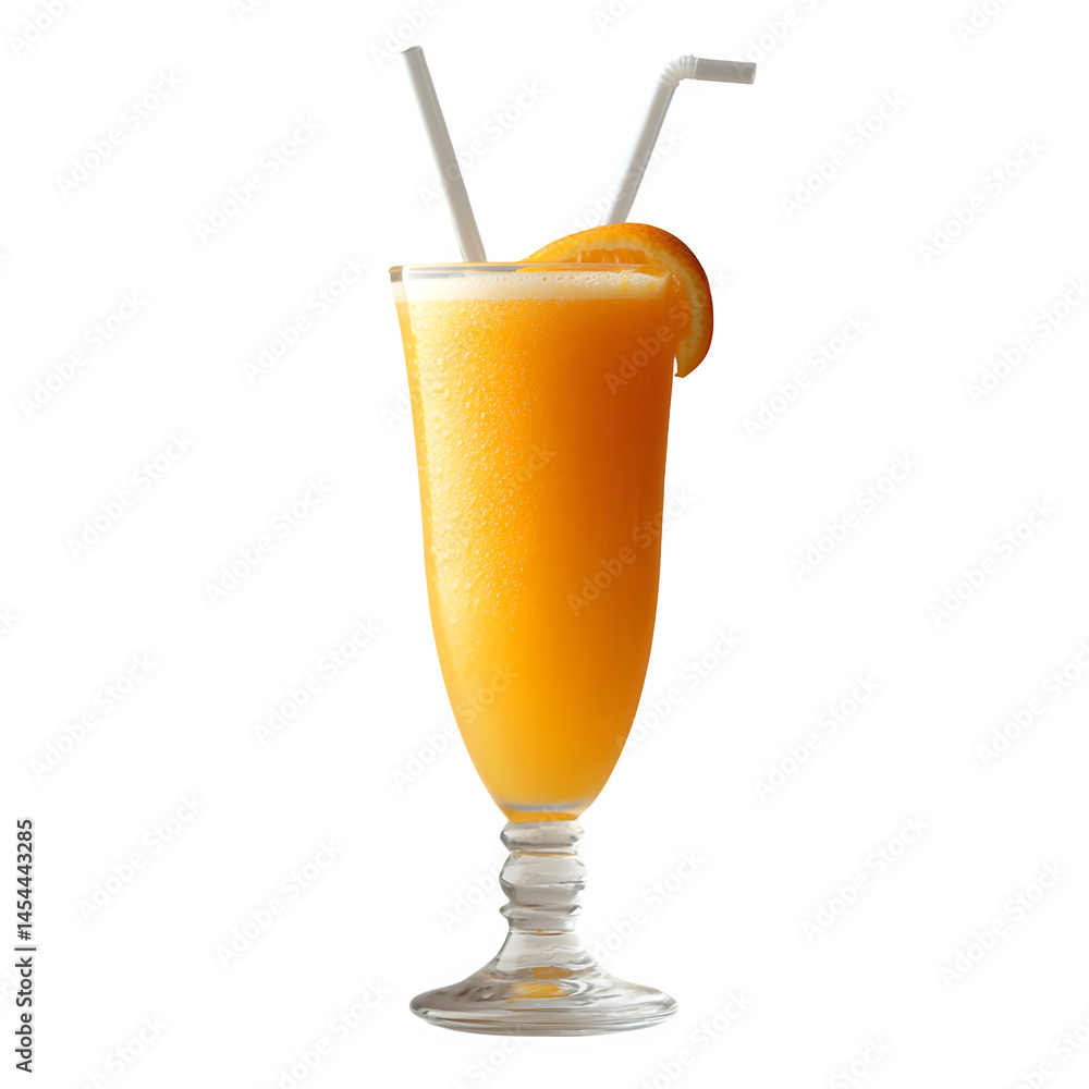 Glass of orange juice with straw, side view, isolated Glass of orange juice with straw, side view, isolated