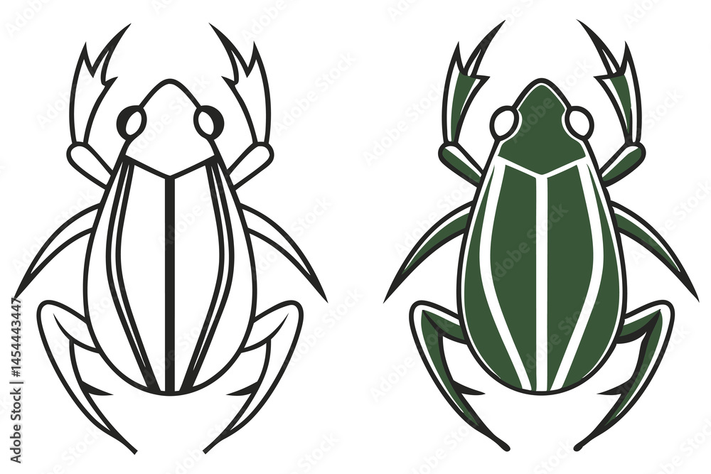 Fototapeta premium Two beetle forms are shown here; one colored and the other in outline