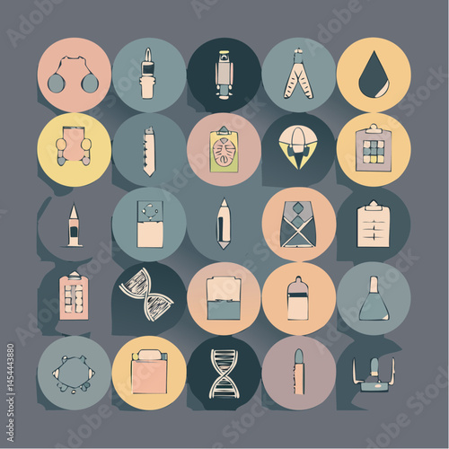 cohesive set of modern, flat-style vector icons business medical health illustration icons stickers