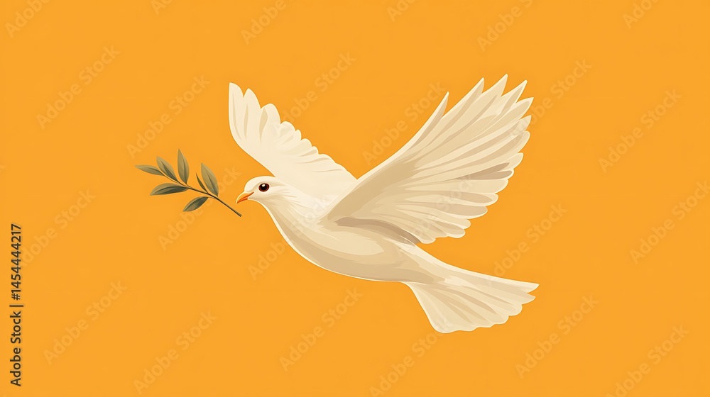 Fototapeta premium White dove in flight, olive branch