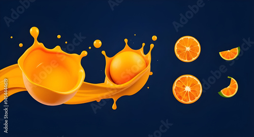 Splashing citrus drink, Orange flavor splash, Orange splash concept, Juicy citrus explosion, Orange juice art, Citrus drink design, Orange nectar splash, Orange shake splash, Orange juice with bubbles
