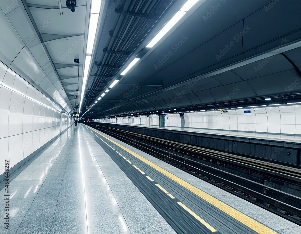 Empty subway platform with bright lighting, clean lines, and modern design. A sense of calm and anticipation. Empty subway platform with bright lighting, clean lines, and modern design. A sense of calm and anticipation.