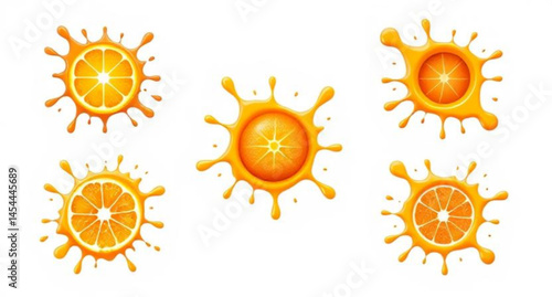 orange juice splash , set of orange paint splashes , set of orange paint splashes vector illustration