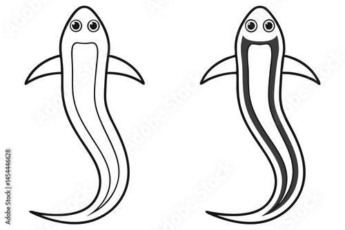 Two cute cartoon fish characters facing forward, one with grey stripes on a transparent background