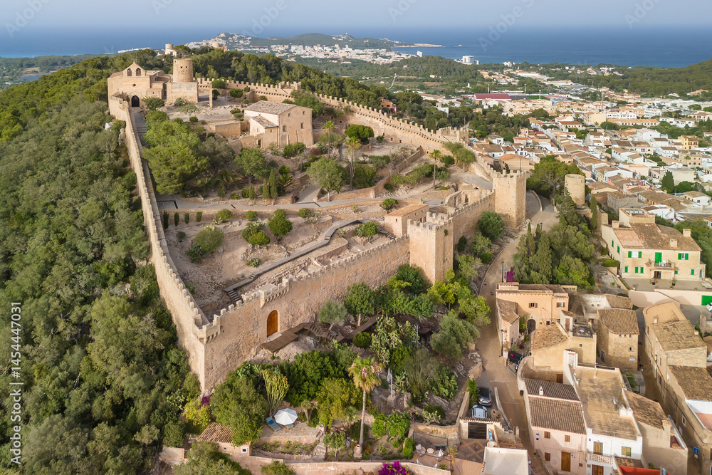 Aerial view of the medieval Castle of Capdepera in Mallorca, Spain