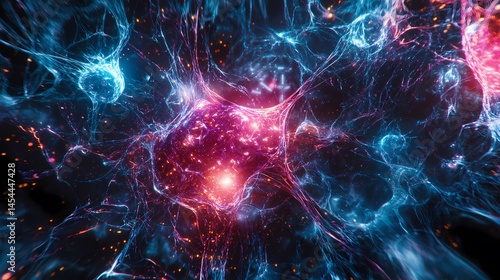 Complex artificial intelligence visual background with neural data connections and glowing tech lines