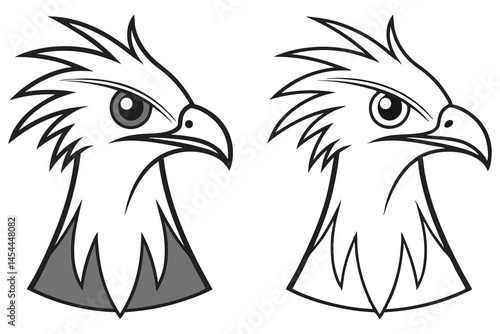 Two linear eagle head profile images display bold and strong presence on a white backdrop