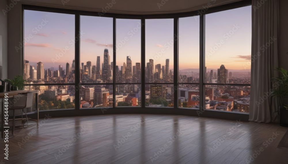 Obraz premium Stunning city vista from floor-to-ceiling window in luxury apartment, elegant, stylish, real estate