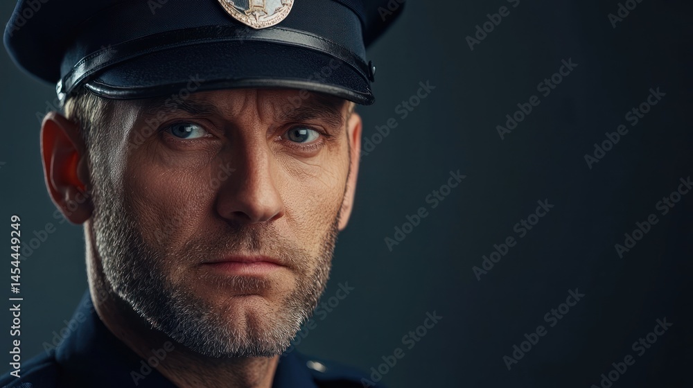 Man in police uniform, clean and professional look, studio lighting, medium shot portrait Man in police uniform, clean and professional look, studio lighting, medium shot portrait