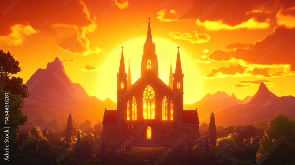 Fototapeta premium Grand cathedral at golden sunset