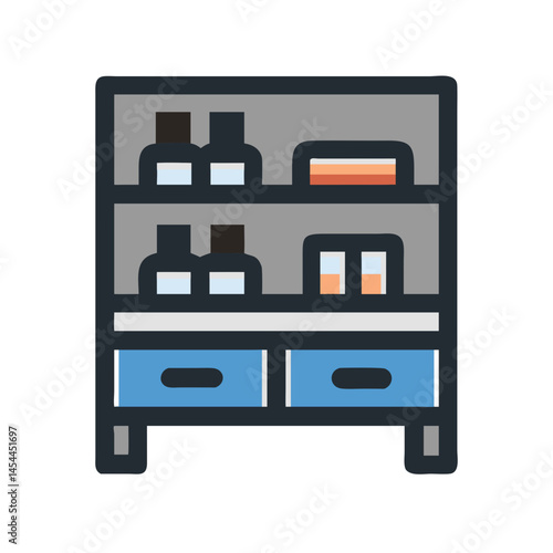 Pantry Shelf Icon Representing Office Beverage Station and Snack Storage