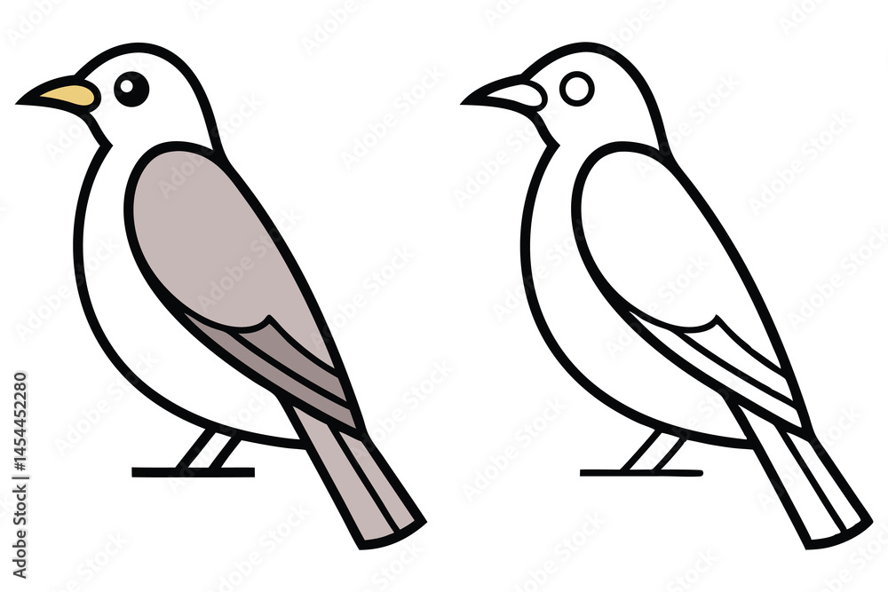 Obraz premium Side view shows two bird icons, one colored and one simple outline