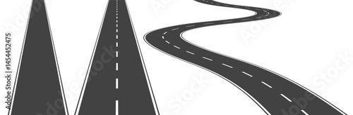 Simple flat vector set of of straight and curved roads on white background.