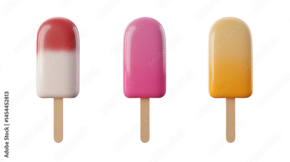 colorful popsicle 3d render icon on white background colorful popsicle 3d render icon on white background