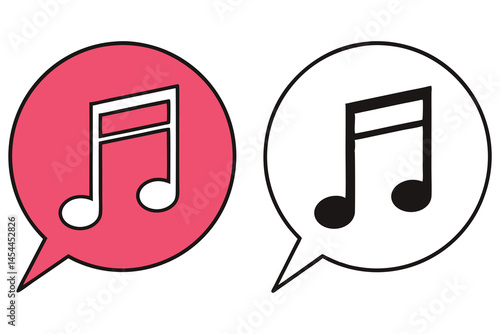Two different styled music note icons are placed inside chat bubbles on white backdrop