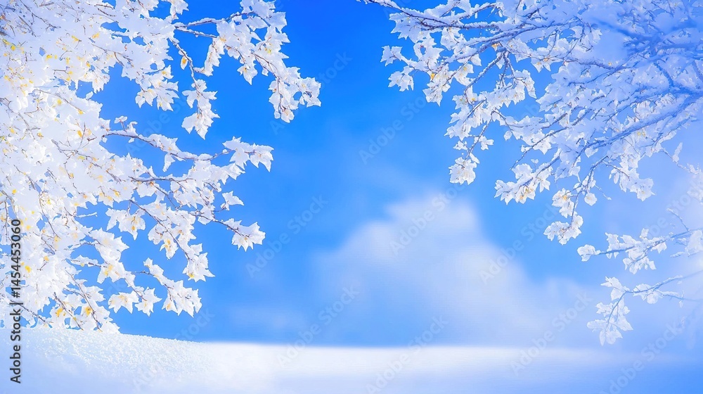 Snowy branches against a vibrant winter sky.