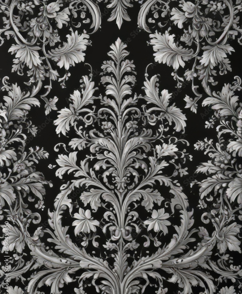 Classic black & white damask Intricate floral scrolls & swirls , scroll, textile, classical Classic black & white damask Intricate floral scrolls & swirls , scroll, textile, classical