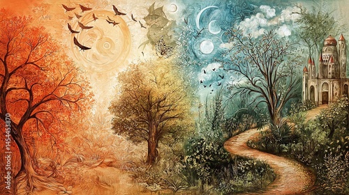Obraz na płótnie Colorful, fantasy, landscape depicting seasonal changes. w salonie