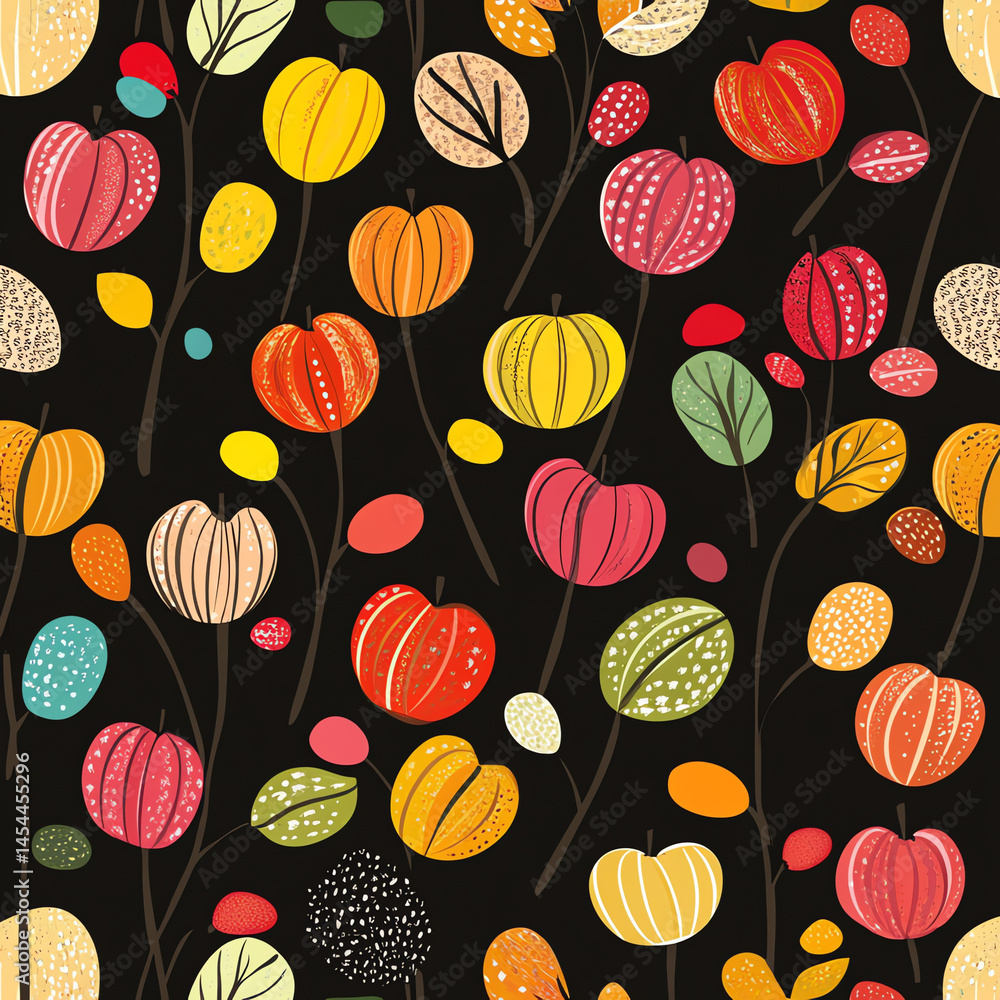 Colorful Apples and Leaves Pattern Colorful Apples and Leaves Pattern