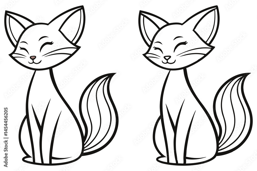 Two adorable black and white cat outlines sit serenely with charming, simplistic features Two adorable black and white cat outlines sit serenely with charming, simplistic features