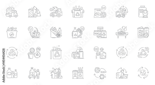 Recycling Process Line Icons Waste Collection to Material Sorting