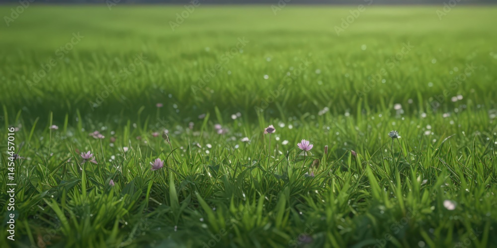 Obraz premium Dew-kissed blades, blossoming clover, bright green pasture , plant, june, flora