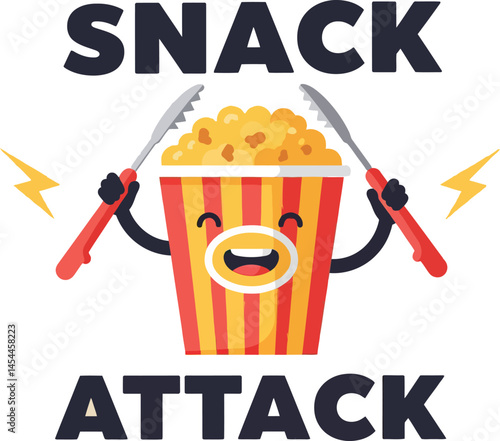 Snack attack popcorn bucket with knives funny food vector illustration ideal for tshirt designs  photo