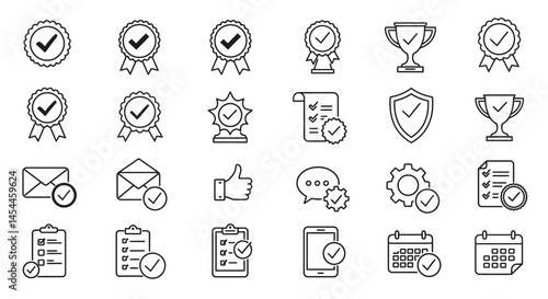 Assorted Black and White Check Mark Icons Badges Mail Clipboard and Thumbs Up