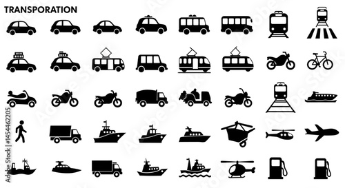 Collection of Black Silhouette Transportation Icons