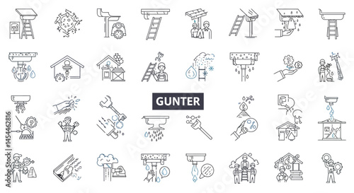 Collection of Line Art Icons Depicting Home Maintenance and Repair Services