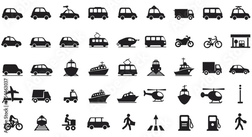 Collection of Simple Black and White Transportation Icons