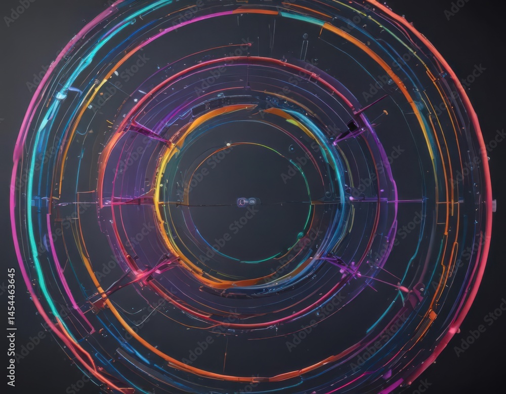 Fototapeta premium Colorful circular nodes linked by dynamic lines, digital aesthetic , modern, structure, nodes