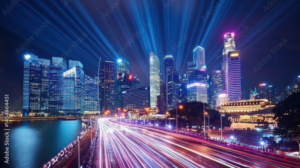 Night cityscape with vibrant light shows Night cityscape with vibrant light shows