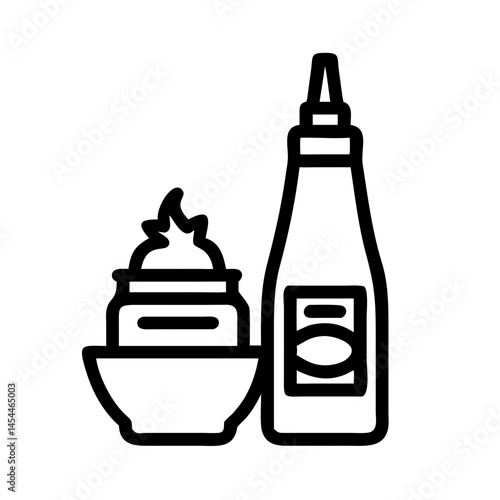 Sauce Bottle with Bowl Icon Representing Condiment Serving and Flavor Enhancement