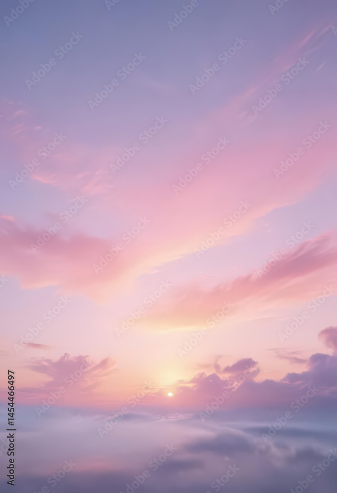 Fototapeta premium Dreamy blurred pastel sky, pink yellow blue hues, illustration, soft