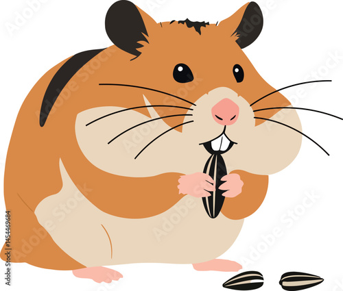 Cute hamster eating sunflower seeds vector illustration for tshirt and mug print projects 