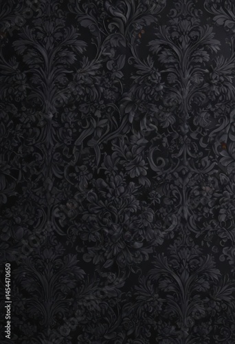 Intricate black damask, seamless floral vines , illustration, floral, intricate