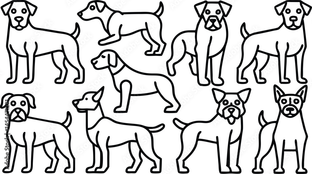 Seamless cartoon animal pattern set with dog, cat, and horse character outlines for a fun coloring book design Seamless cartoon animal pattern set with dog, cat, and horse character outlines for a fun coloring book design
