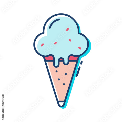Vector icon of an ice cream cone with blue scoop and sprinkles
