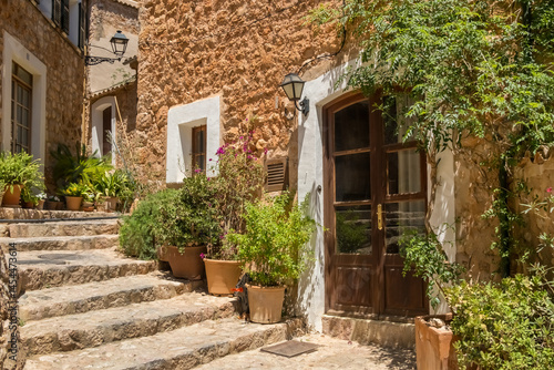 Picturesque narrow street in the Soller town, Mallorca, Spain