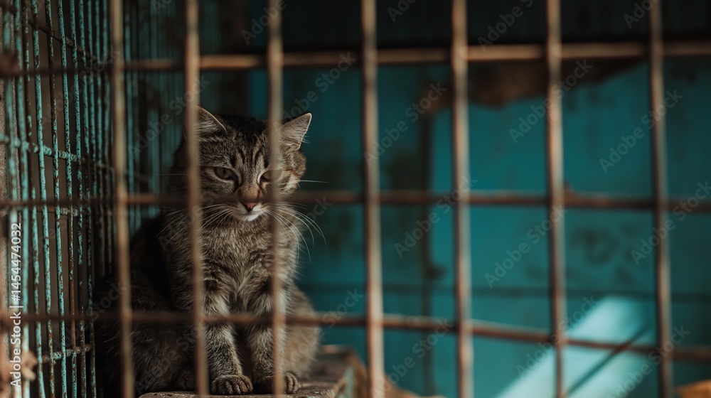 custom made wallpaper toronto digitalsad cat in animal shelter, abandoned and lonely animals, charity and animal care
