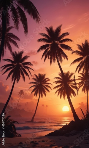 Dark palm tree silhouettes against vibrant sunrise,  leaves,  date palm,  nature