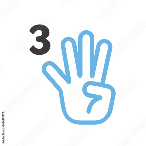 Three Fingers Gesture Icon Representing Number Three or Count