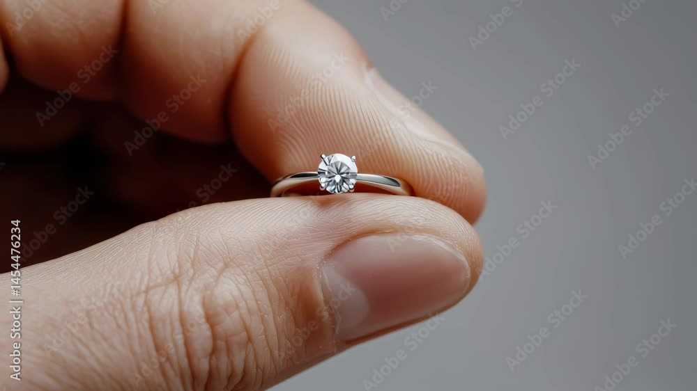 Elegant Engagement Ring Held in Hand with Sparkling Diamond Stone Elegant Engagement Ring Held in Hand with Sparkling Diamond Stone