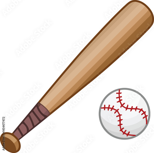 Baseball Bat and Ball: A classic illustration of a baseball bat and ball, ready for action, embodies the spirit of the beloved American sport. It is perfect for web design, social media.