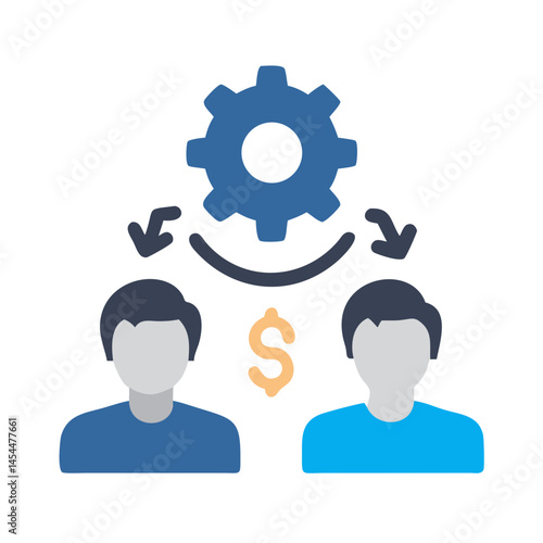 Two Users and Gear Icon Representing Team Financial Management and Collaboration